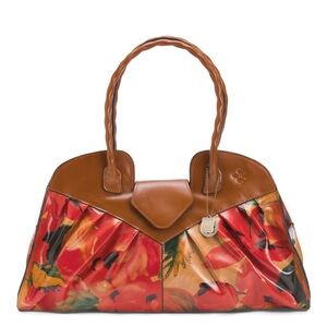 Patricia Nash Red and Brown Floral Satchel